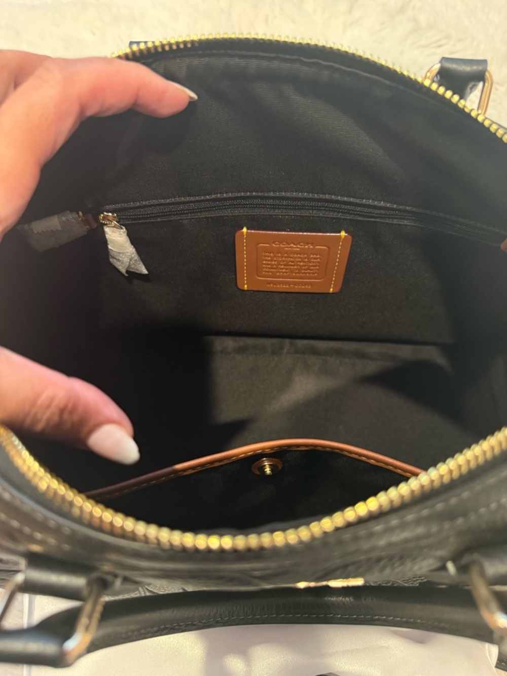 Coach Black Embossed Signature Leather Satchel with Gold Hardware - Picture 3 of 5